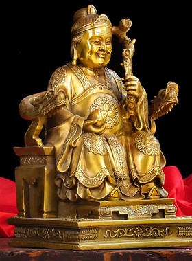 纯黄铜土地公神像供奉小庙家用福德正神地主招财镇宅土地婆摆件