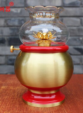 纯铜酥油灯 黄铜油灯长明灯佛前财神观音油灯桌面工艺品摆件