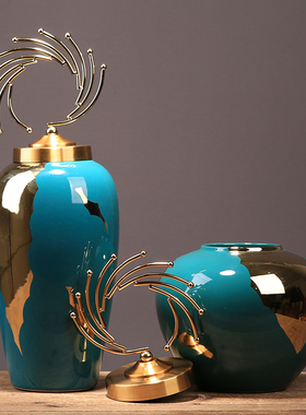 新中式创意陶瓷储物罐摆件别墅酒店样板房玄关家居电视柜软装饰品