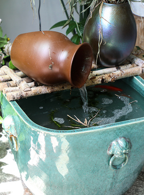 大型金鱼缸景德镇古法养鱼陶瓷缸睡莲荷花盆阳台庭院造景流水摆件