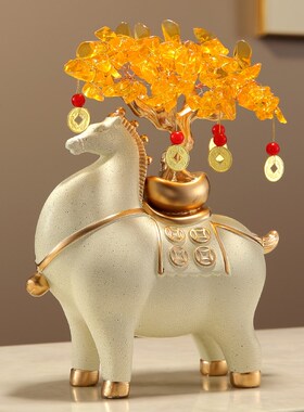 新中式马上有钱发财树招财摆件办公室酒柜电视柜装饰礼品开业礼物