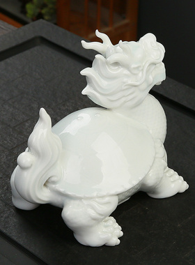 招财龙龟陶瓷摆件玄关酒柜办公室家居茶室桌面装饰品茶宠精品可养