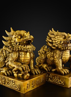 貔貅摆件招聚黄铜霸王皮丘公母一对财客厅家用办公室入户大号貔恘