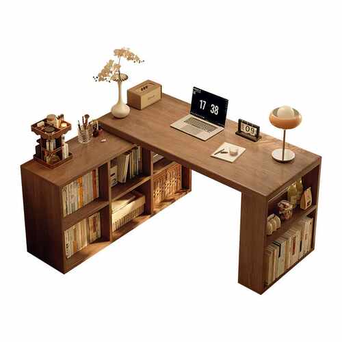 实木转角书桌书柜一体桌子卧室家用学生梳妆台l型拐角电脑桌办公 - 图3