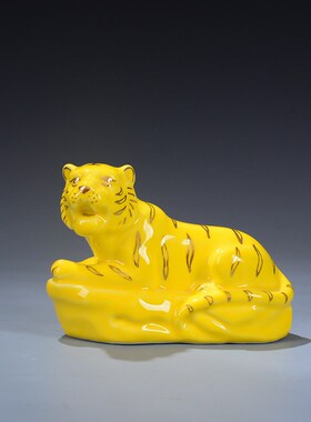 黄色陶瓷可爱十二生肖摆件小卧牛工艺品动物客厅家居装饰属相摆设