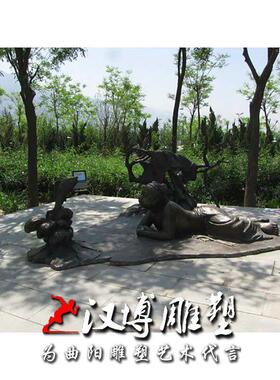 传统孝文化主题馆卧冰求鲤玻璃纤维古代人物铸铜民俗雕塑小品公园