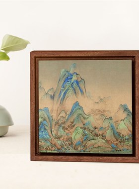 实木框名画小摆台 玄关柜酒柜摆件饰品书桌办公桌手工木礼品相框
