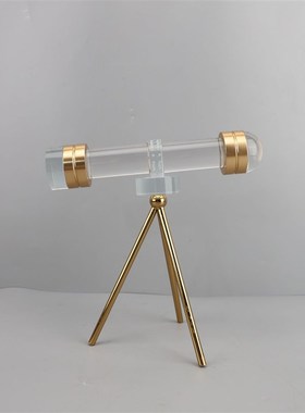 北欧轻奢创意水晶金属望远镜摆件样板间客厅桌面玄关家居装饰品
