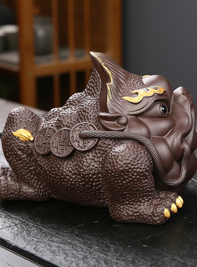 紫砂招财金蟾家居装饰摆件手工蟾蜍茶桌茶台茶盘摆设精品茶宠可养