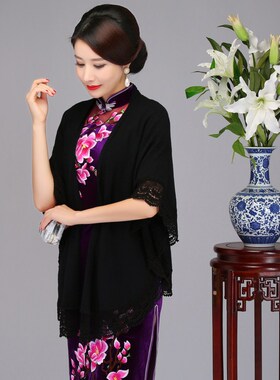 小披肩外套女2021新款春秋披风旗袍外搭中长款复古薄斗篷针织开衫