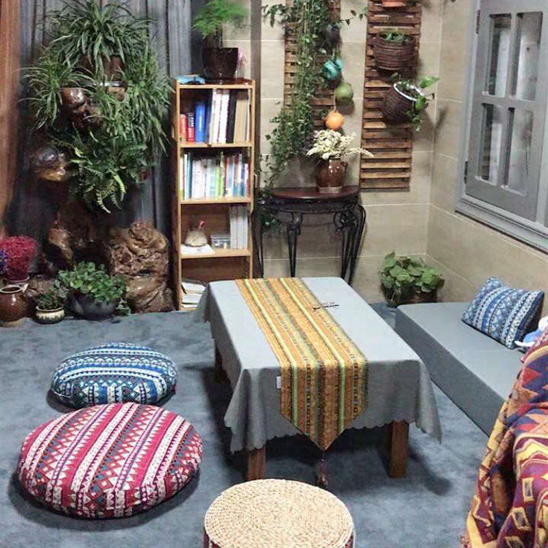 Bohemian ethnic style thickened cotton and linen round mat futon cushion seat cushion bay window mat fat mat tatami bay window