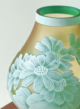 Galle葛蕾手绘浮雕中古琉璃花瓶家居艺术玻璃花器轻奢摆件送礼品
