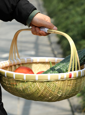 纯手工竹编制品 手提篮 家用编织收纳筐菜篮子购物篮水果篮馒头筐