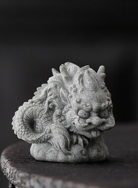 国潮可爱小蟠龙抱石青砂石茶宠摆件创意家居桌面鱼缸盆栽造景装饰