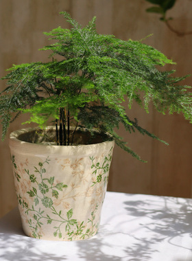 复古陶瓷花瓶绿色碎花冰裂纹花瓶绿植多肉花盆简约花盆家居摆件