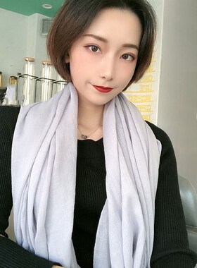 浅灰色围巾女薄款棉麻春秋冬季长款旅游防晒披肩两用丝巾韩版亚麻