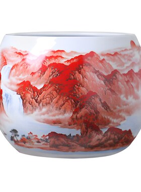 景德镇陶瓷器鸿运当头聚宝盆办公室摆件新中式客厅家居装饰品鱼缸