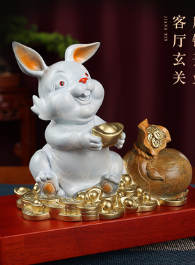 兔子摆件彩铜落地公仔新年玩偶家居饰品桌面送礼物工艺品