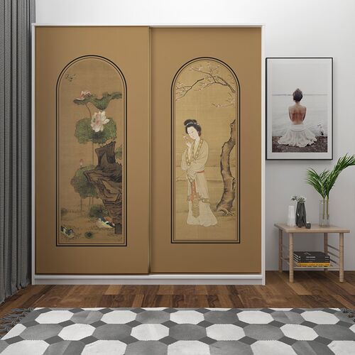 中式复古装饰衣柜门贴纸改造老式旧柜子木门屏风翻新贴画国风壁纸 - 图3