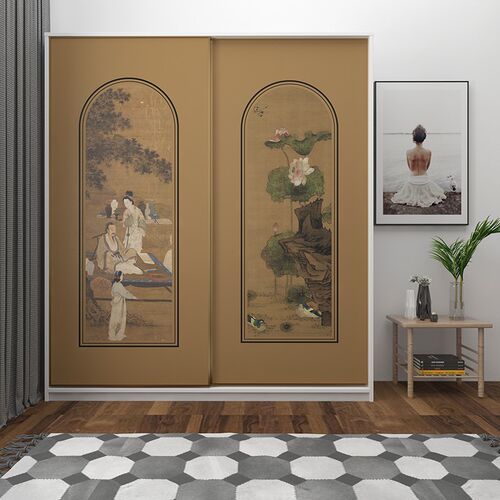 中式复古装饰衣柜门贴纸改造老式旧柜子木门屏风翻新贴画国风壁纸 - 图2