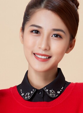 雪纺假领子黑色钉珠女式毛衣装饰假衣领镶钻衬衫百搭衬衣秋冬季