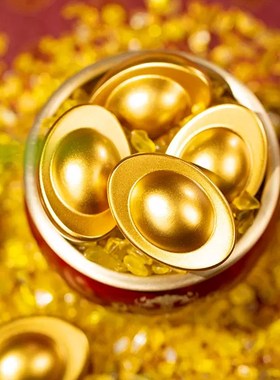 朱炳仁铜金元宝铜摆饰桌面客厅玄关礼品 一锭发财元宝礼品