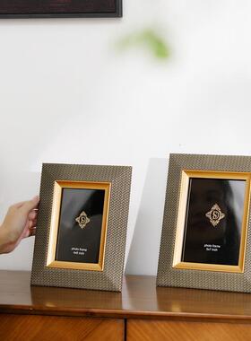 黄铜皮革相框摆台摆件6寸7寸相架画框相册样板房卧室床头柜装饰品