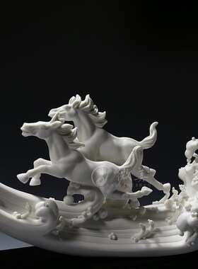 德化陶瓷16寸龙马精神龙摆件家居饰品工艺品 马摆件乔迁新居礼品