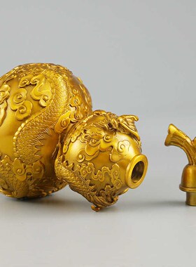 铜葫芦摆件双龙戏珠葫芦工艺品家居客厅桌面玄关全铜浮雕工艺装饰