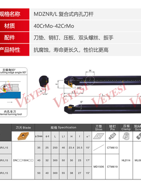 数控车刀杆93度内孔镗孔刀杆内钩刀内孔背镗刀S25S/S32T-MDZNR15