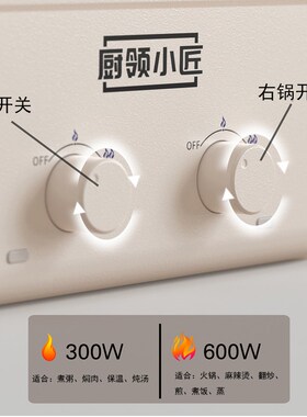 电煮锅鸳鸯火锅分体式多功能可分离电煮锅煎炒电热锅不粘锅1-2人