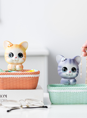 可爱小猫入户玄关钥匙前台糖果收纳摆件家居客厅装饰品卡通存钱罐