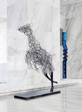 由居大堂过道大型落地福鹿雕塑商业中心酒店售楼处抽象艺术品摆件