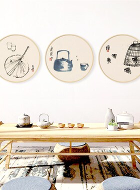 齐白石国画挂画水墨小品装饰画新中式茶室趣味禅意中国风圆形墙画