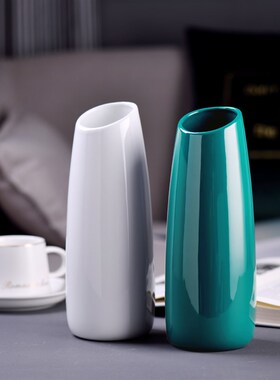 简约平斜口款陶瓷花瓶大号客厅餐桌电视柜摆件可水培内外釉面光滑