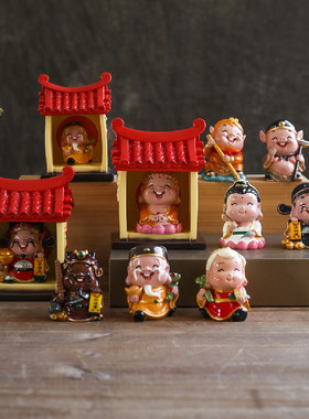 妙工坊财神小寺庙土地庙神仙公仔创意办公桌摆件手办庙屋招财摆设