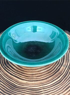 包邮光绪年制绿釉寿桃大口碗瓷器老物件古典民窑古玩老货书房摆件