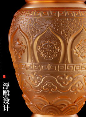 供佛花瓶佛堂摆件琉璃浮雕莲花插花花瓶家居佛前供奉摆件佛具用品