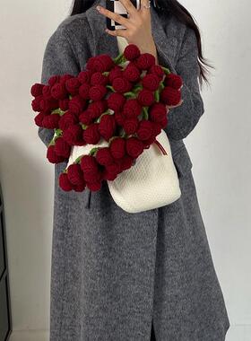 成品玫瑰花束毛毯子手工编织毛线钩织披肩99朵午睡送女生生日礼物