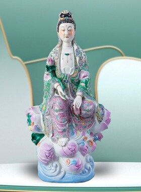 陶瓷坐莲南海观音菩萨佛像客厅家用会所供奉观世音菩萨观音像摆件