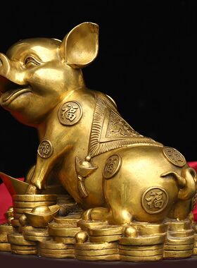 纯铜金猪摆件客厅装饰生肖猪办公室工艺礼品摆饰店铺公司开业礼品