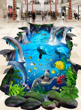 贴纸地面立体画海洋主题海底世界3d立体地板贴装饰三地贴贴画墙贴