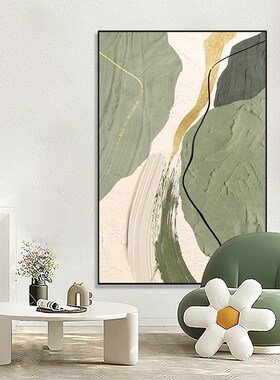 侘寂风装饰画高级感客厅沙发背景墙挂画肌理画绿色落地画玄关壁画