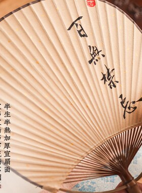 手写中国古风团扇汉服旗袍拍照蒲扇手绘国画水半生熟日式宫扇子