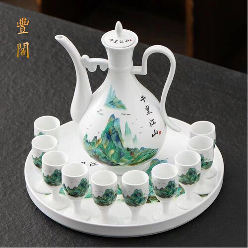 陶瓷爵杯酒具套装白酒杯家用酒壶一口杯烈酒杯复古代高脚杯小酒盅 - 图2