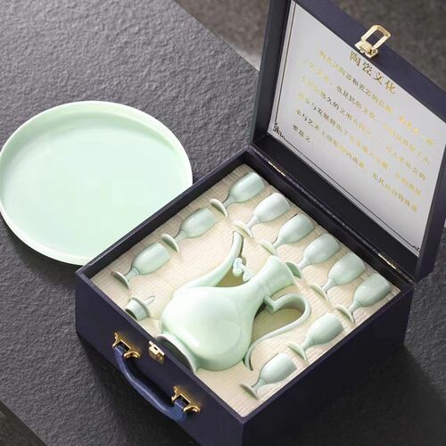 陶瓷爵杯酒具套装白酒杯家用酒壶一口杯烈酒杯复古代高脚杯小酒盅 - 图3