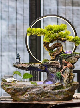 高山流水喷泉假山景观装饰品水车风水轮招财转运球办公室高档摆件