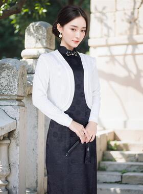 春秋镂空针织开衫女薄款配旗袍披肩小外披防晒外套短款小坎肩外搭