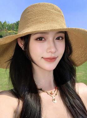 手工草帽女2026新款夏季大帽檐草编遮阳帽海边度假沙滩防晒太阳帽