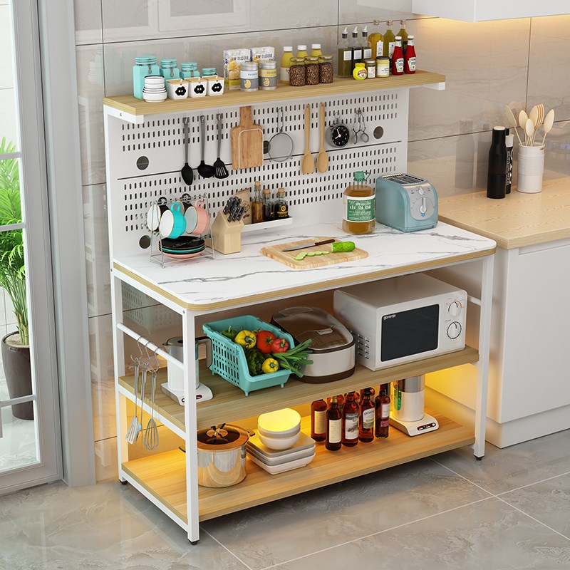 Rock slab hole board kitchen storage rack multi-function floor-standing multi-layer storage rack microwave oven sideboard vegetable cutting table